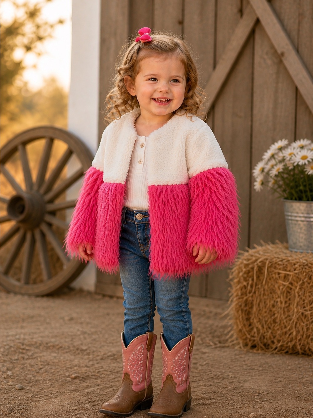 Hatley NWT jacket funky cowgirl kid girl plush pink and cream floral liner cozy
